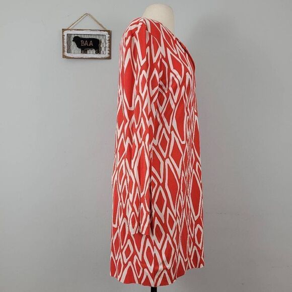 Diane Von Furstenberg Reina Ikat Print Silk Long Sleeve Tunic Dress Sz 10 Jersey - Picture 2 of 14